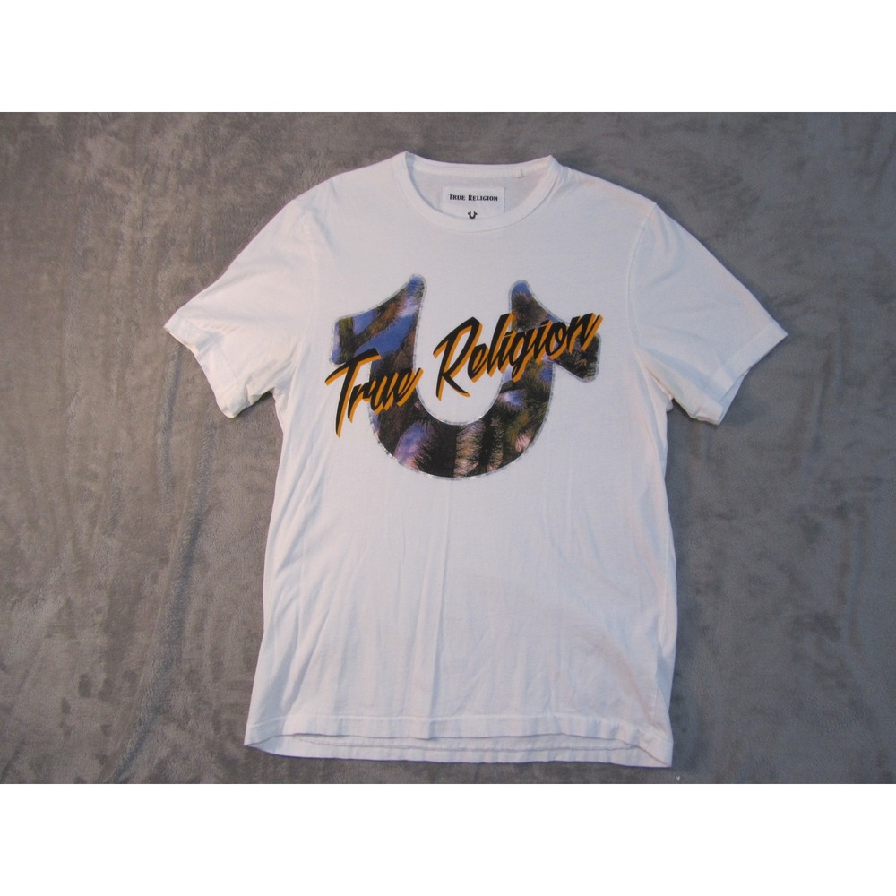 True Religion Mens White Horseshoe Palm Tree Graphic T-Shirt Size‎ M